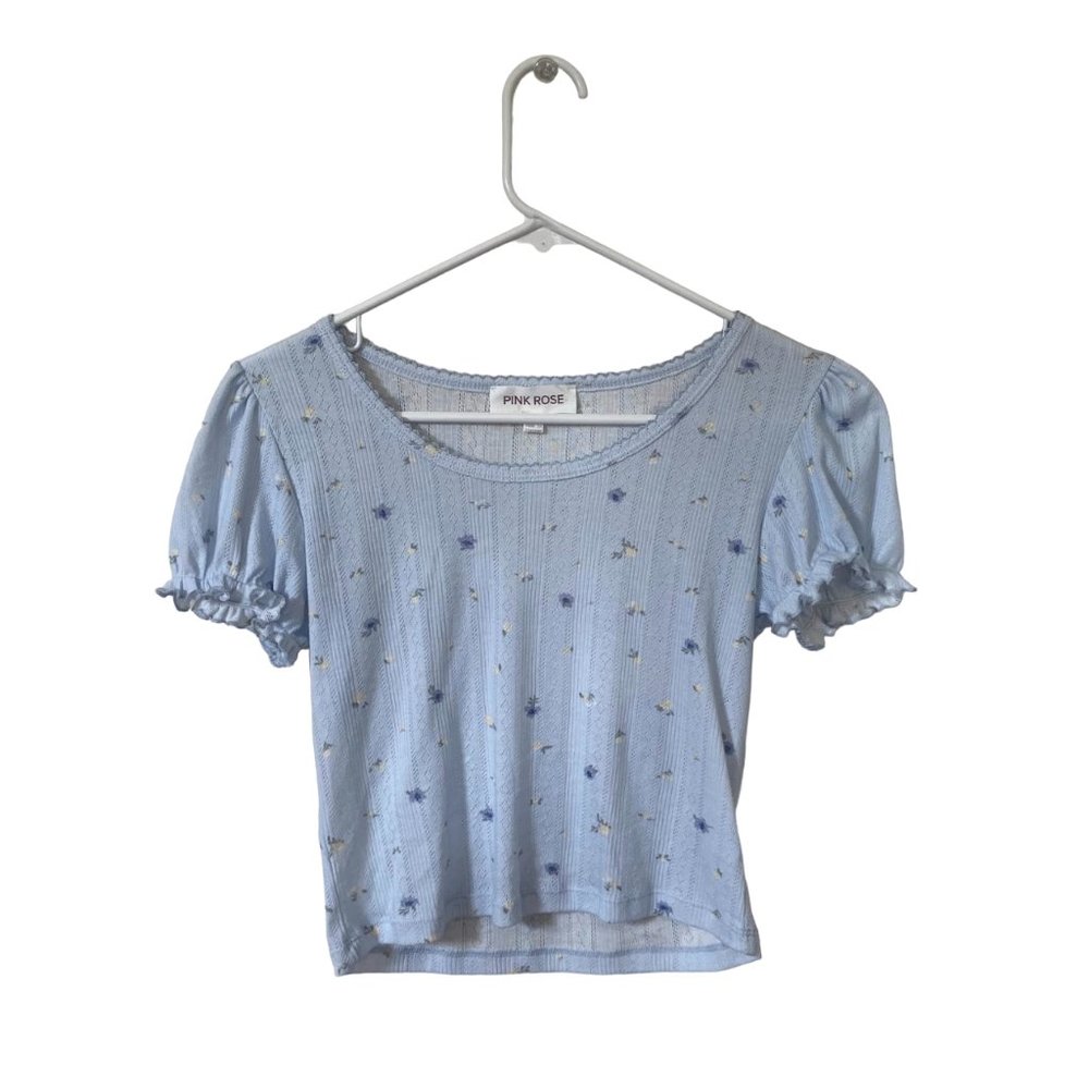 Pink Rose Women's Blue Dainty Floral Crop Top S